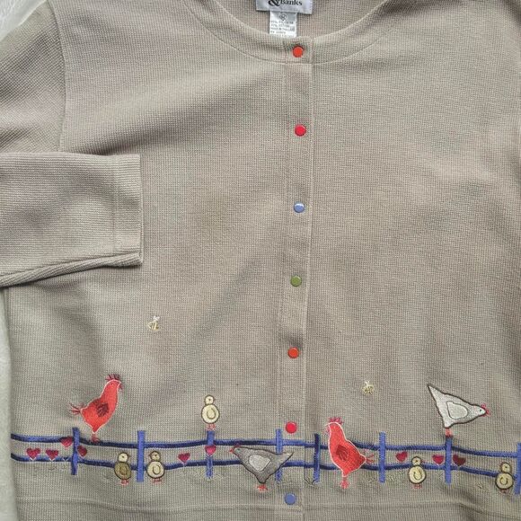 Vintage Chicken Embroidery Cardigan Farmer - Picture 2 of 8